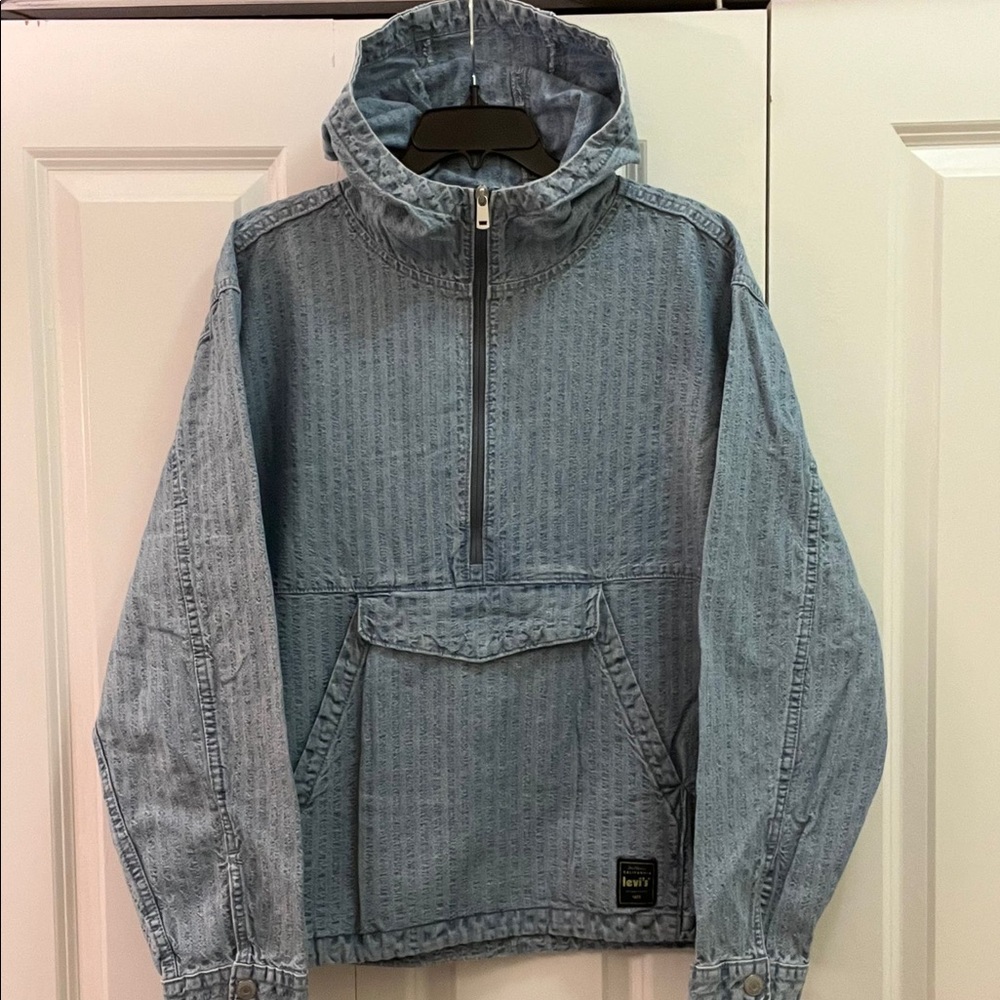 Levi's sutro anorak overhead Denim Pullover Hooded Half Zip Light Blue Size M